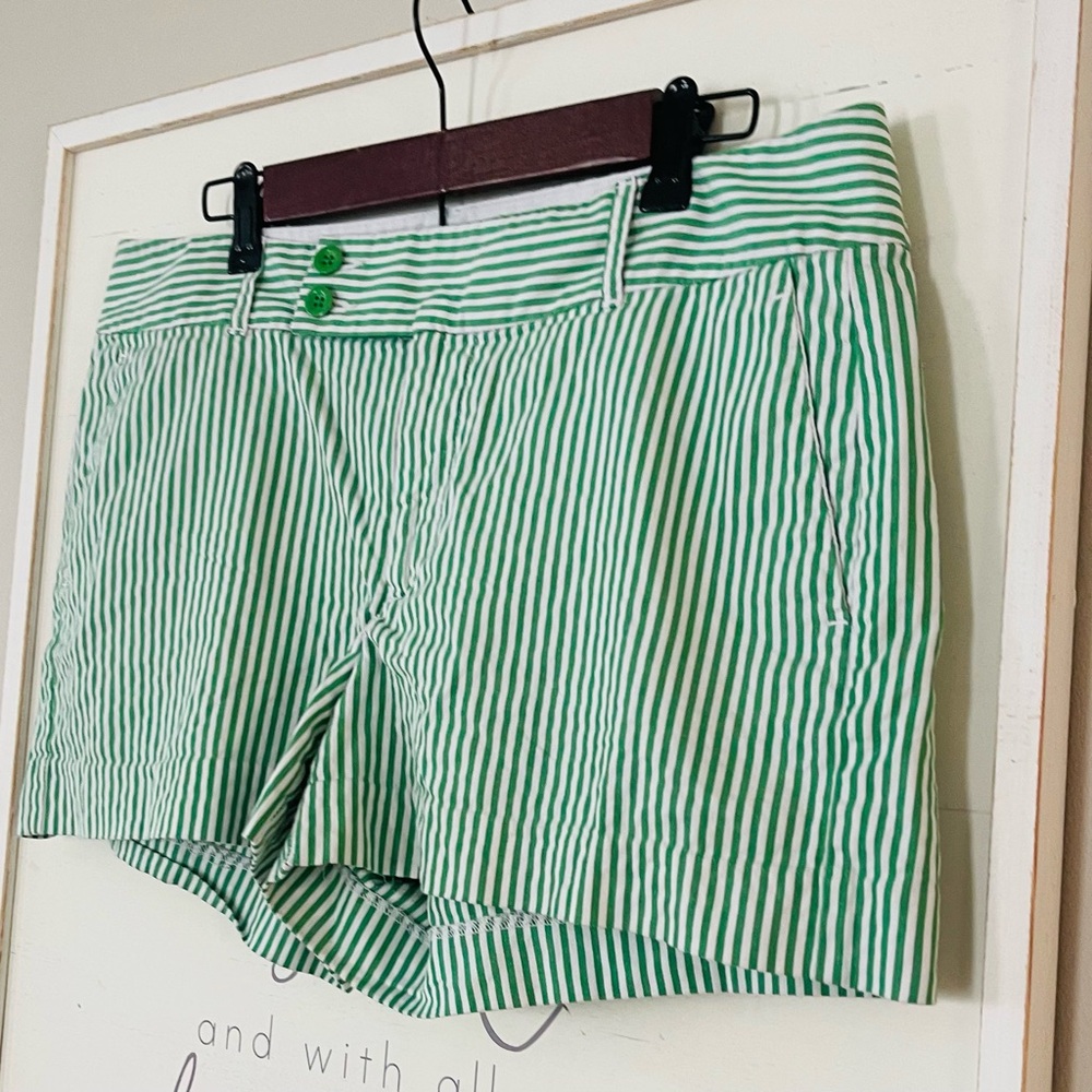 BANANA REPUBLIC Ryan Green White Pinstriped Button Short With Belt Loops Size 12 - Picture 4 of 10